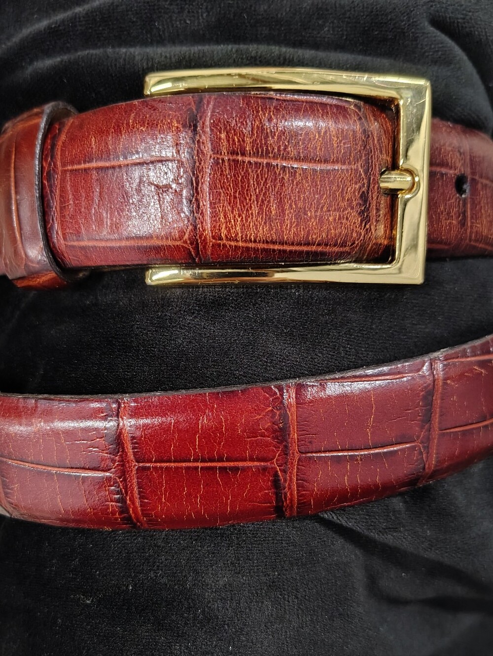Tullani Brown Croc Embossed Italian Calfskin Leather Belt: Gold Buckle Men's 34